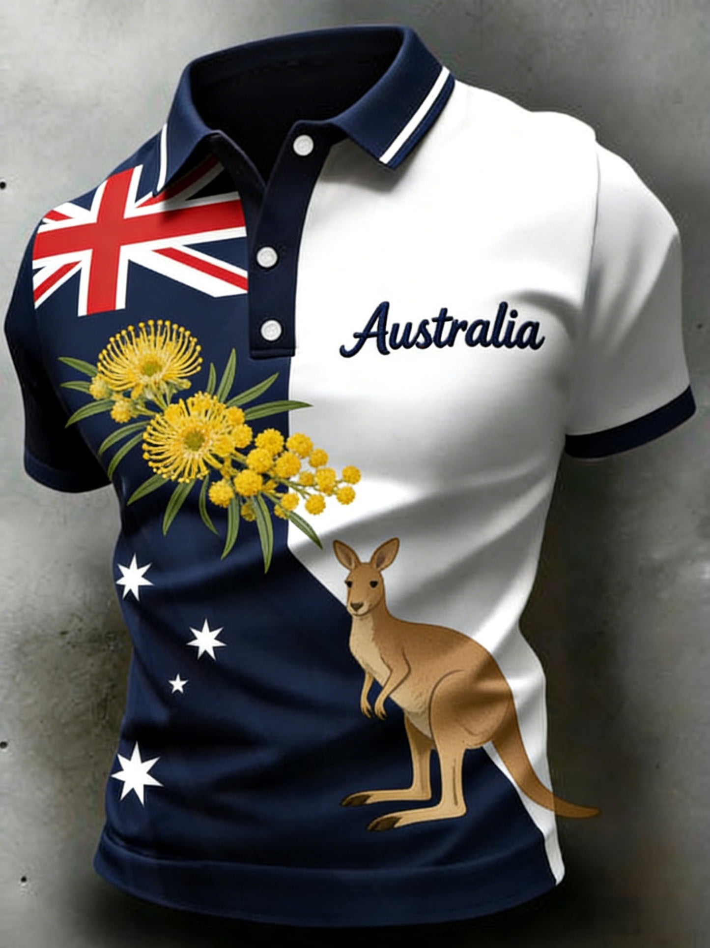 Men's  Vintage Australian Flag Badge Printed Casual Cotton Short Sleeve Polo Shirt