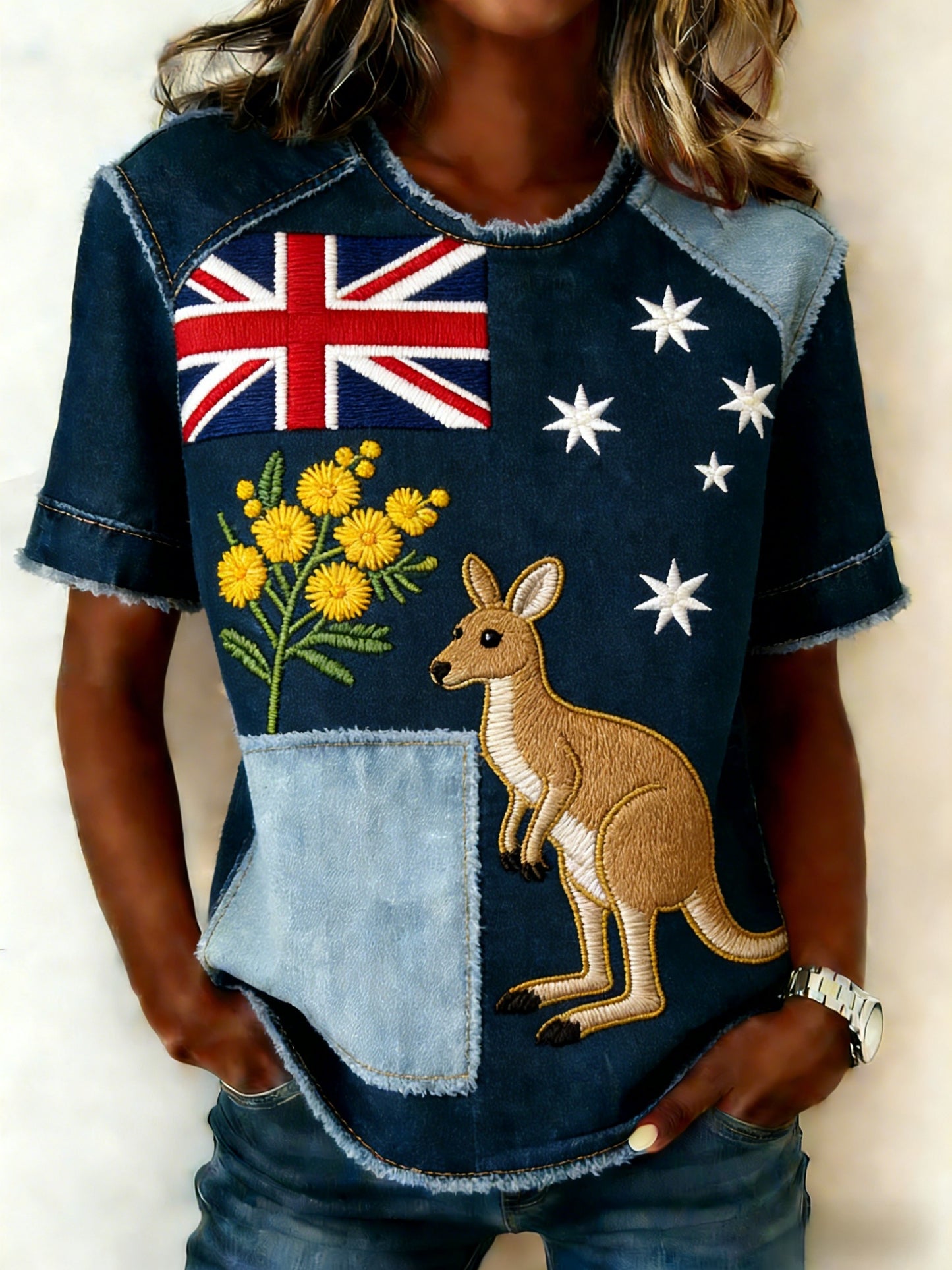 Women's Retro Australian Flag Badge Print Casual Short-Sleeve T-Shirt