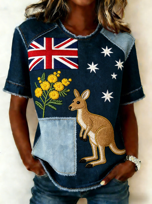 Women's Retro Australian Flag Badge Print Casual Short-Sleeve T-Shirt