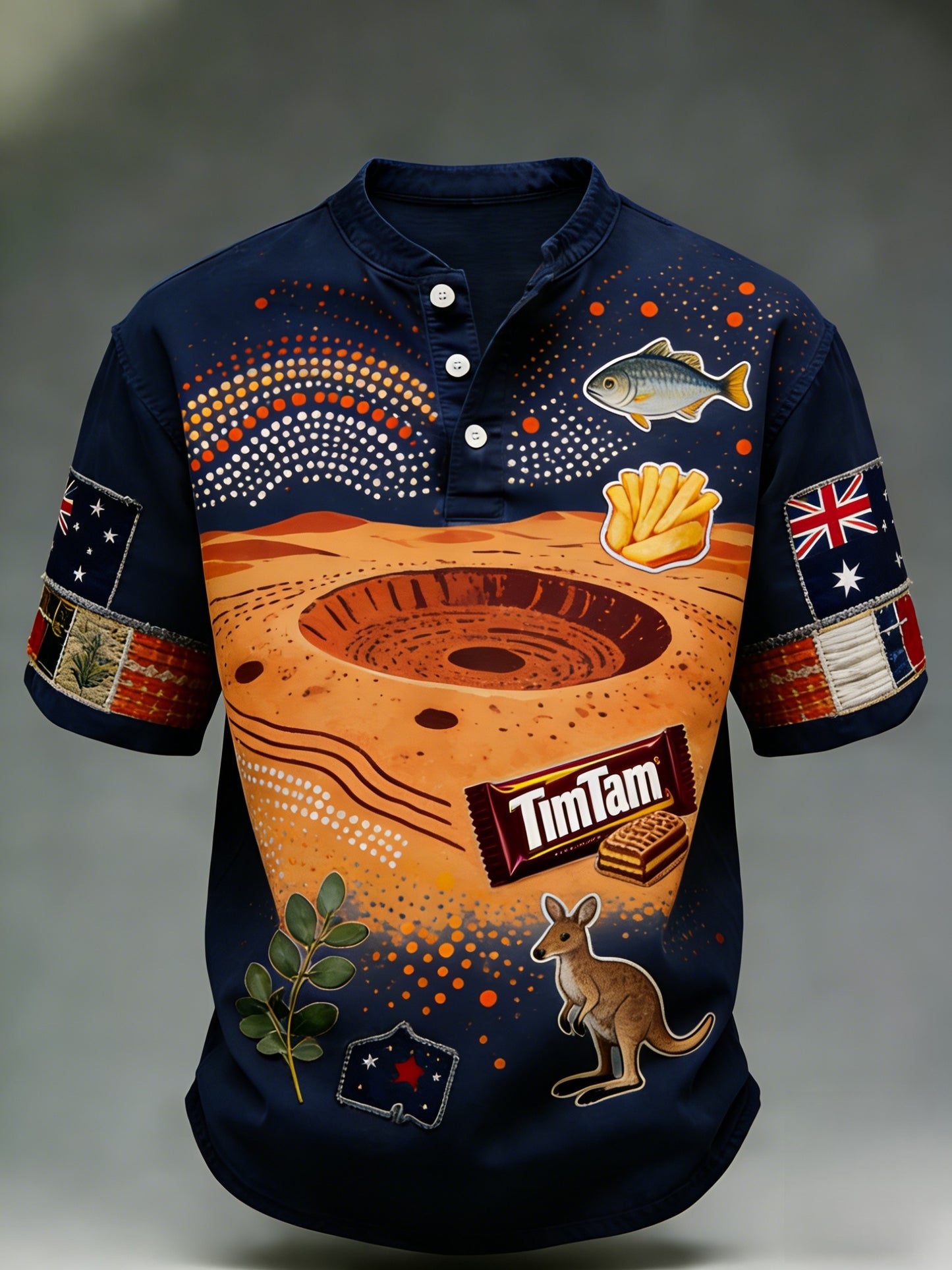 Men's Retro Australian Flag Badge Patchwork Art Print Casual Short-Sleeve T-Shirt