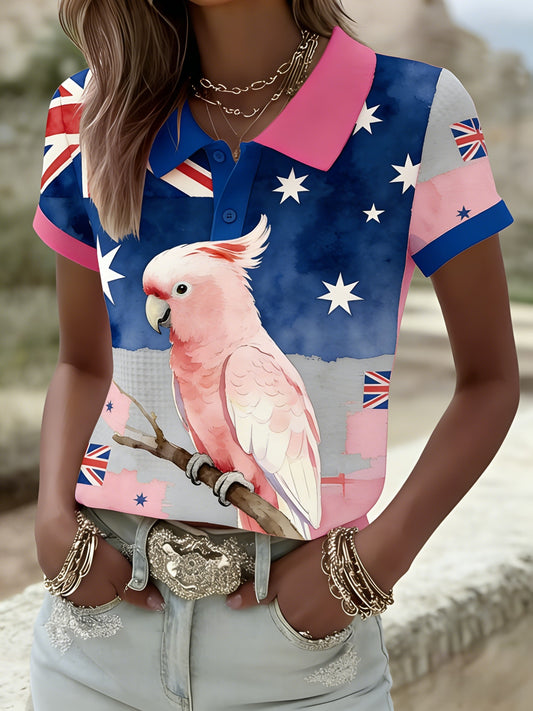 Women's Vintage Aussie Cute Pink Cockatoo Casual Comfortable Short Sleeve T-Shirt