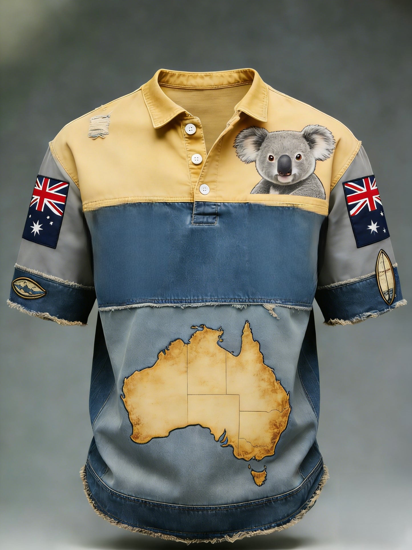 Men's Retro Australian Flag Badge Patchwork Art Print Casual Short-Sleeve T-Shirt