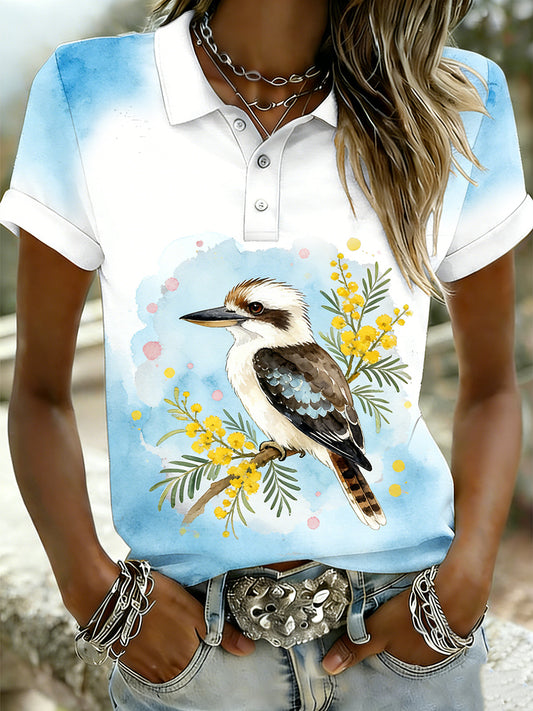 Women's Vintage Aussie Cute Laughing Kingfisher Casual Short Sleeve Polo Shirt