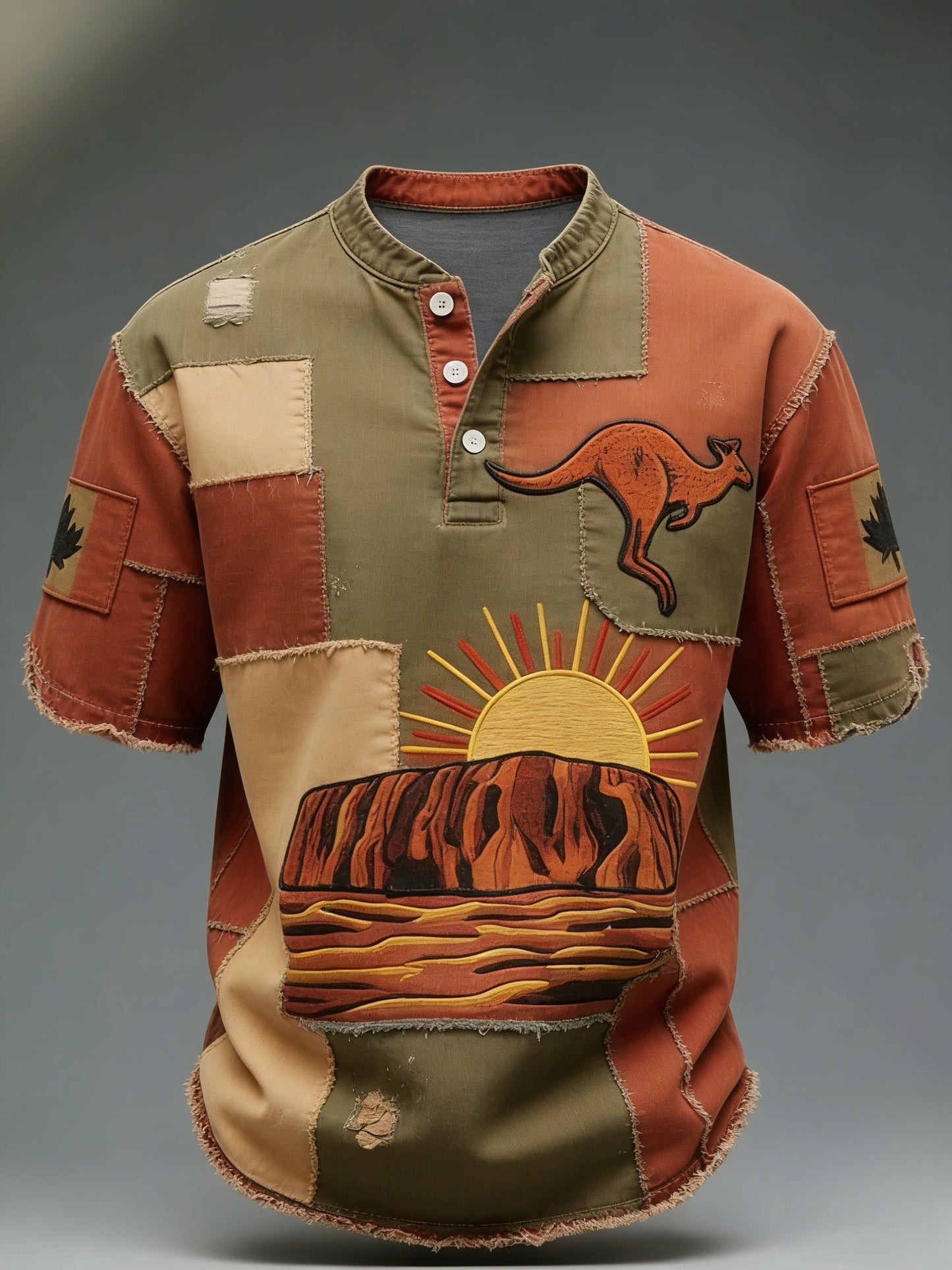 Men's Retro Australian Tribal Art Print Casual Short-Sleeve T-Shirt