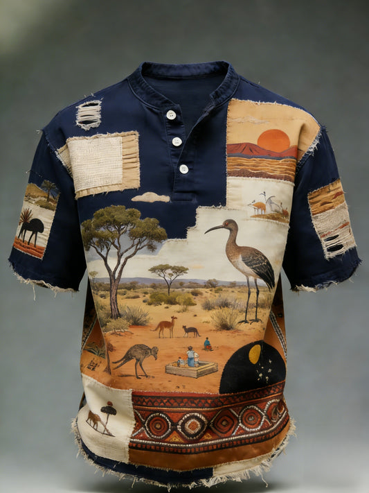 Men's Retro Australian Tribal Art Print Casual Short-Sleeve T-Shirt