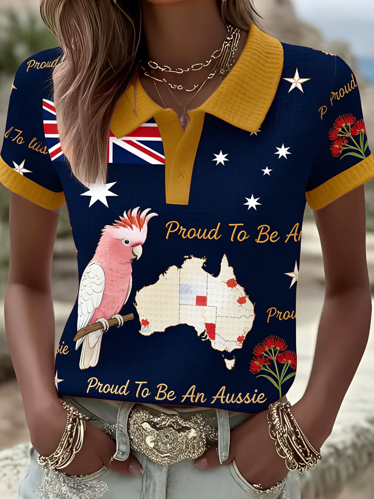 Women's Vintage Aussie Cute Pink Cockatoo Casual Comfortable Short Sleeve T-Shirt