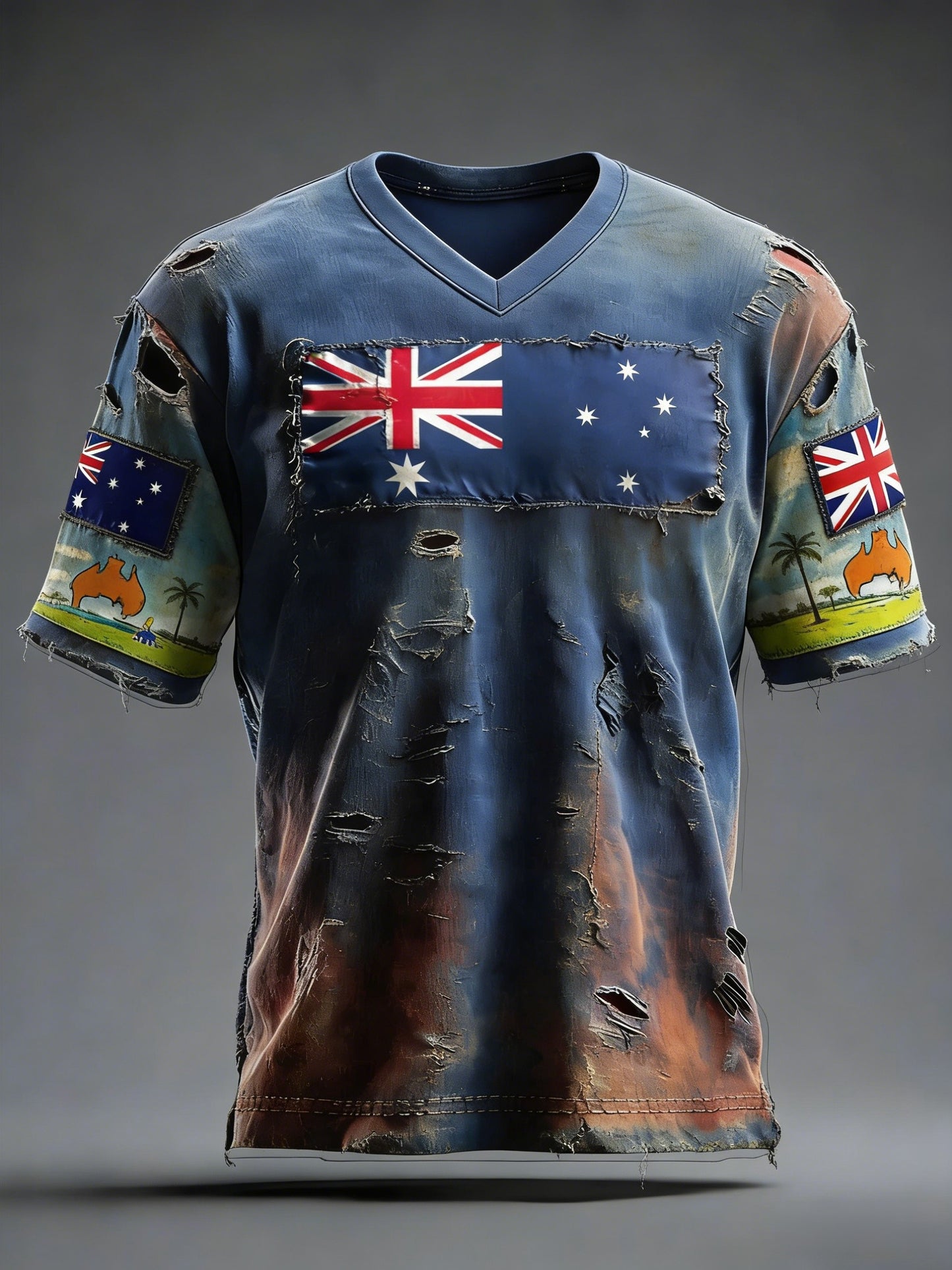 Men's Retro Australian Flag Badge Print Casual Short-Sleeve T-Shirt