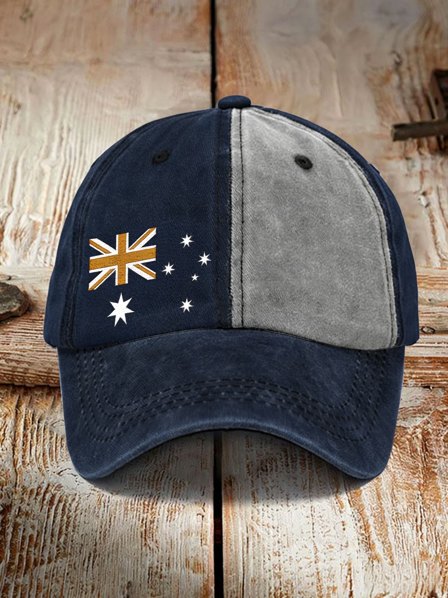 Retro Australian Flag Badge Print Casual Washed Cap