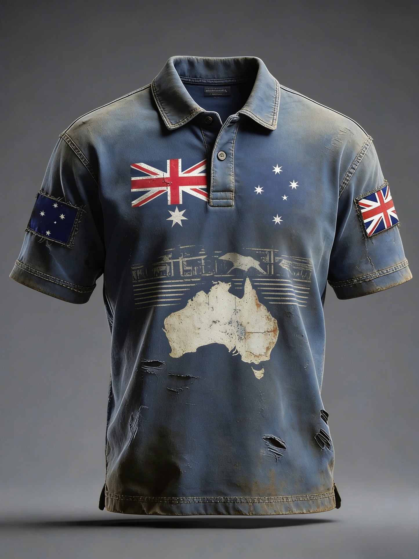 Men's Retro Australian Flag Badge Print Casual Short-Sleeve Polo Shirt