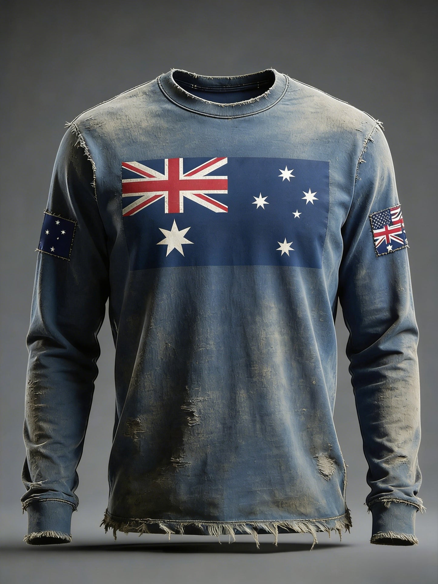 Men's Retro Australian Flag Badge Print Casual Long-Sleeve Sweatshirt