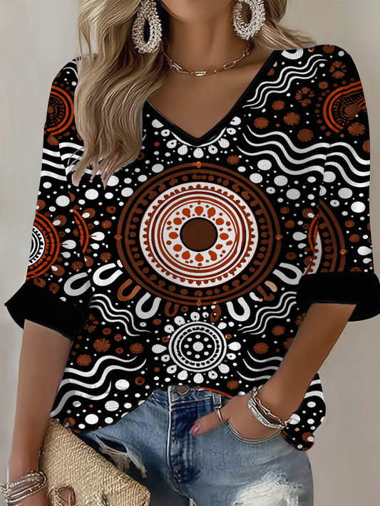 Women's  AU Aboriginal Culture Printed Waffle T-shirt