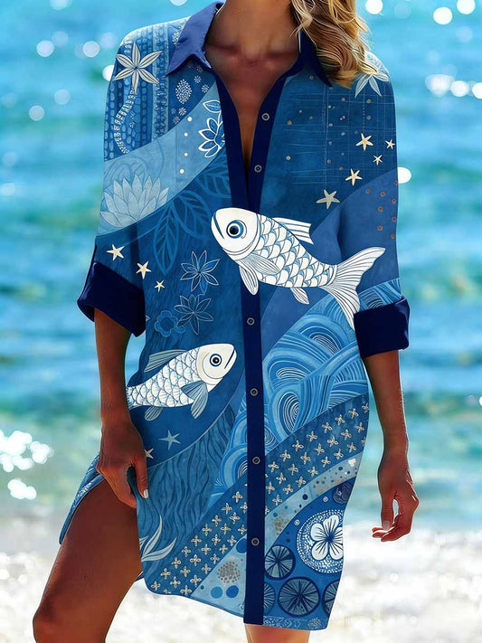 Women's Summer Breeze Pattern Printed Casual Long Shirt