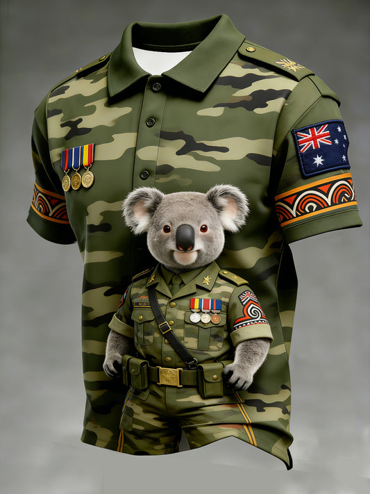 Retro Australian Koala Art Print Casual Polo Shirt