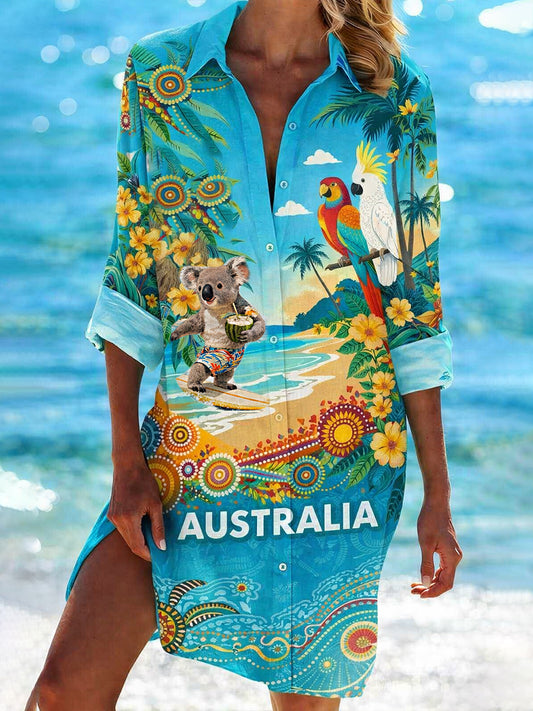 Women's Vintage Australian Summer Vacation Print Casual Shirt