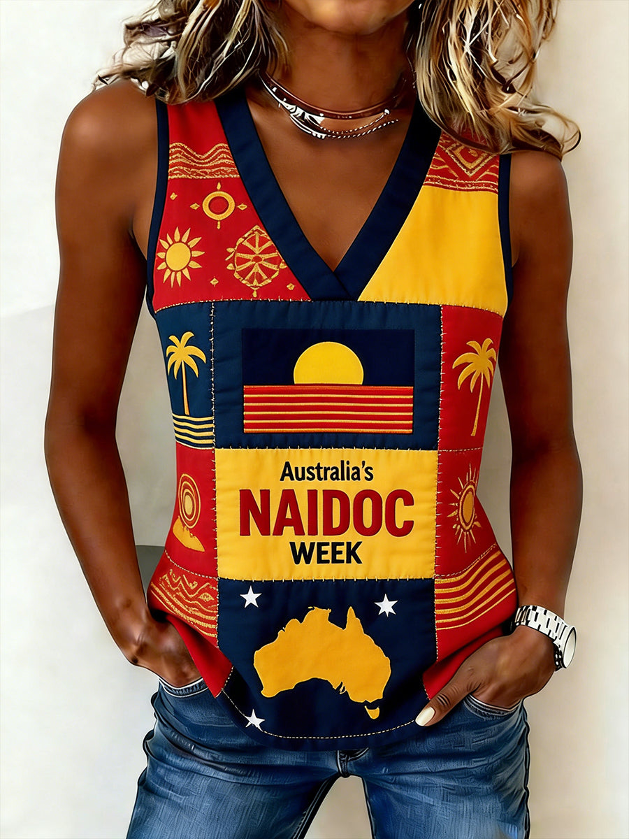 Women's Naidoc Week-Themed Print V-Neck Tank Top