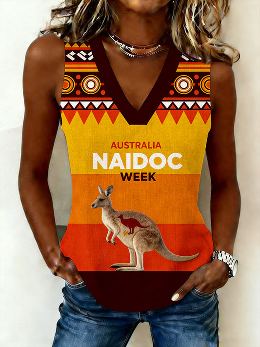 Women's Naidoc Week-Themed Print V-Neck Tank Top