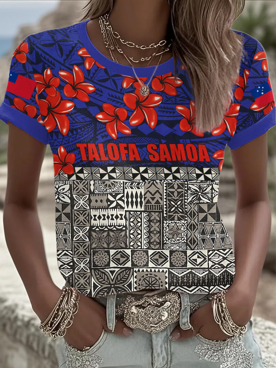 Women's Samoa Polynesian Vacation Style Art Printed T-shirt