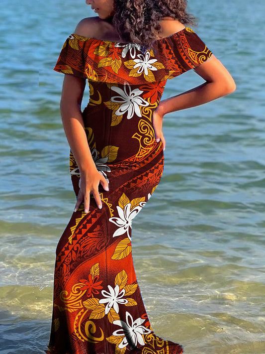 Women's Samoa Polynesian Vacation Style Art Printed Dress