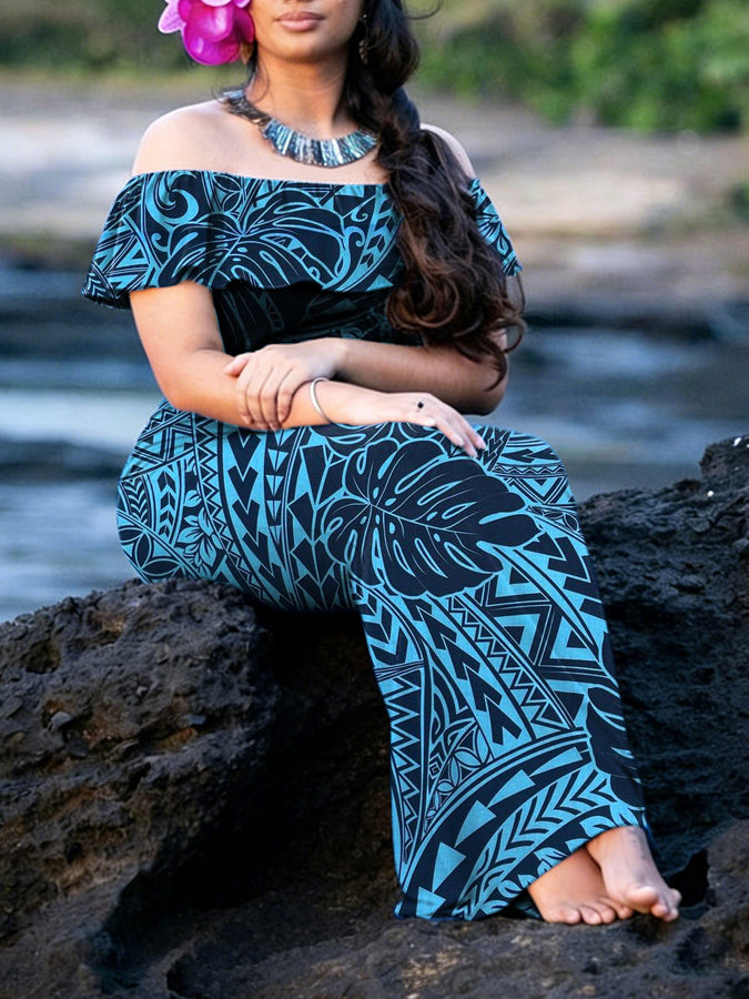 Women's Samoa Polynesian Vacation Style Art Printed Dress