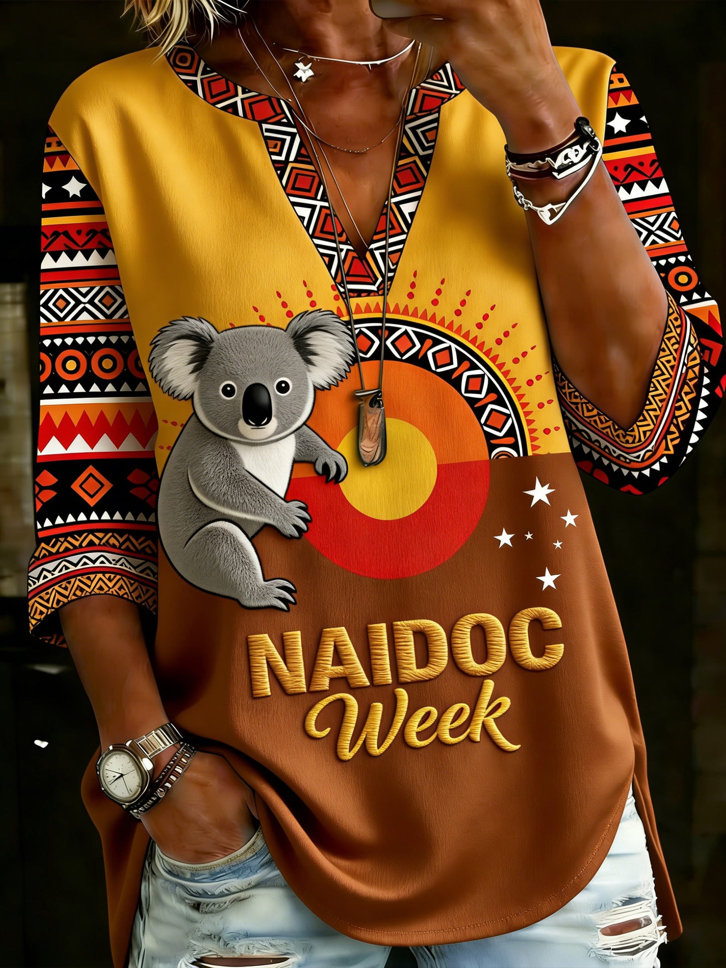 Women's Naidoc Week-Themed V-Neck Top