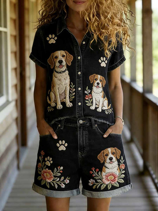 Women's Fashion Animal Print Casual Short Sleeve Shirt And Shorts Set
