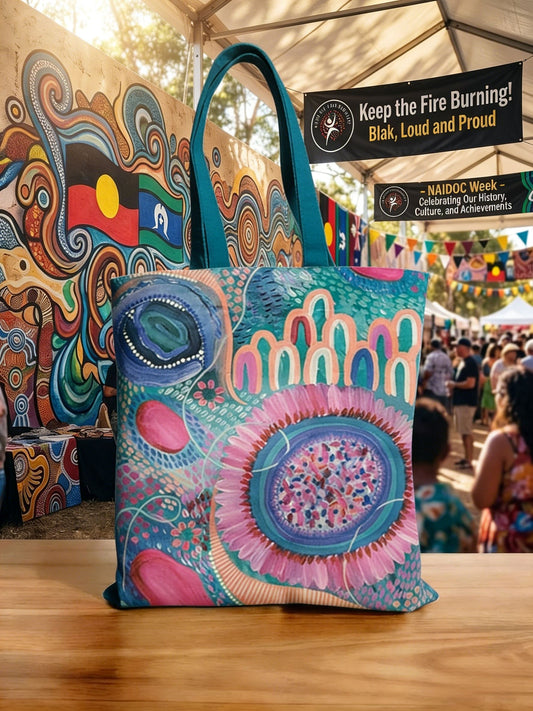 Vintage AU Aboriginal Art NAIDOC Week Printed Canvas Bag