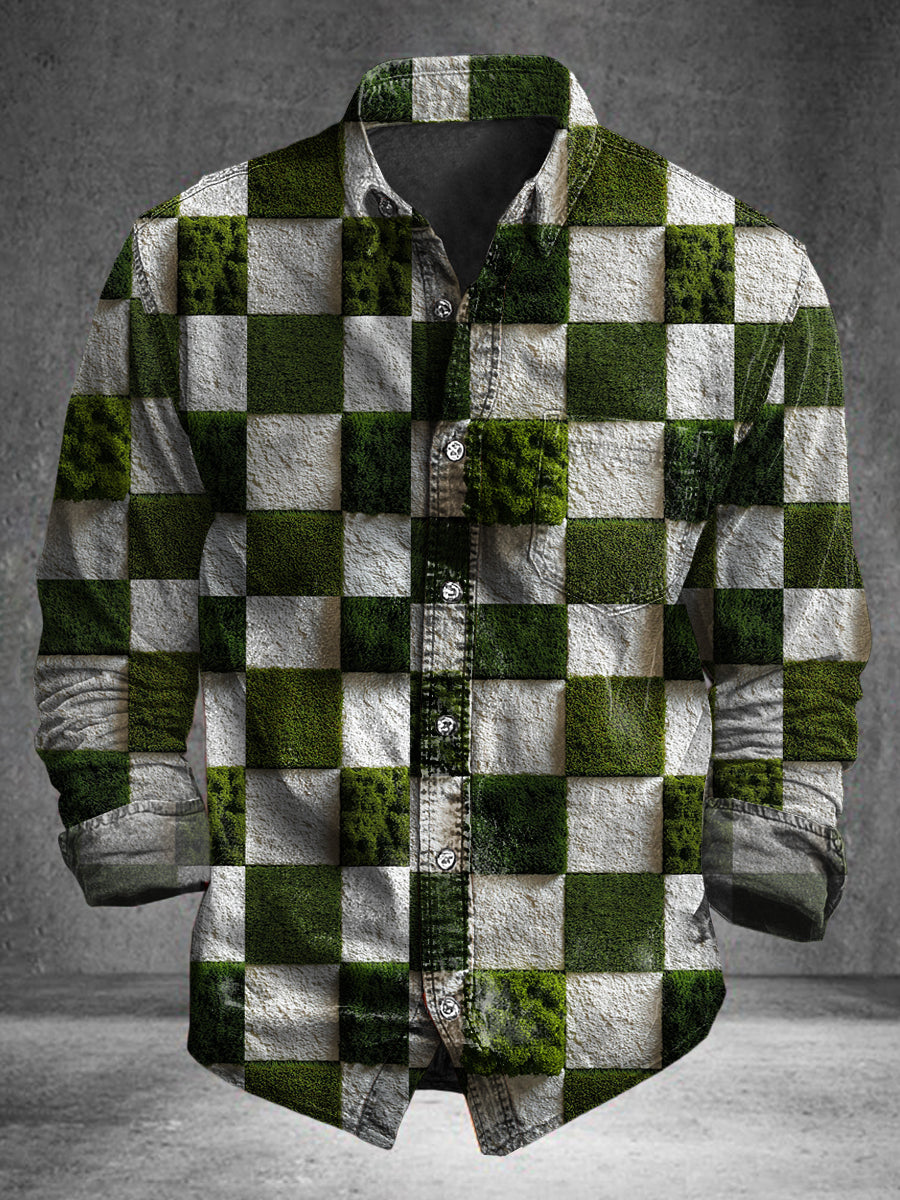 Lawn Plaid Print Casual Cotton Long-Sleeve Shirt