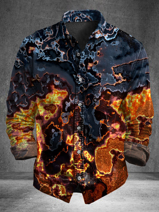 Flame and Ash Print Casual Cotton Long-Sleeve Shirt