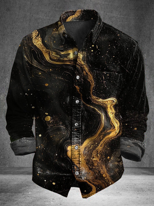 Galaxy Starry Sky Print Casual Cotton Long-Sleeve Shirt