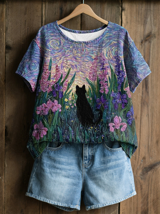 Women's Plants And Flowers Cute Cat Print Casual T-Shirt
