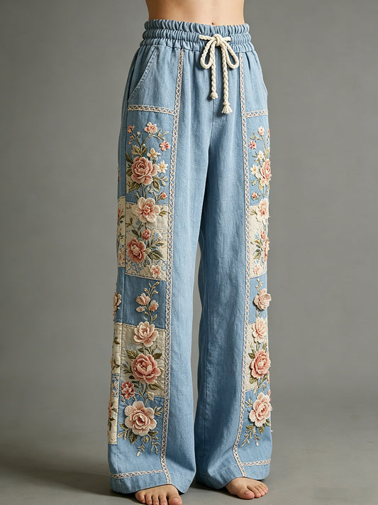 Women's Flower Art Print Trousers