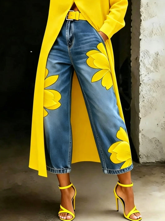 Women's Flower Art Print Trousers