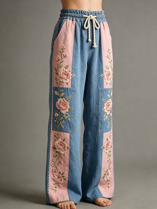 Women's Flower Art Print Trousers