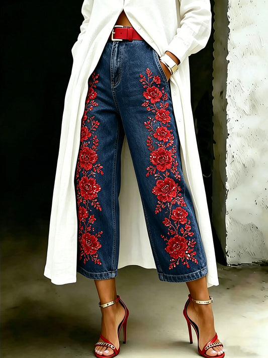 Women's Flower Art Print Trousers