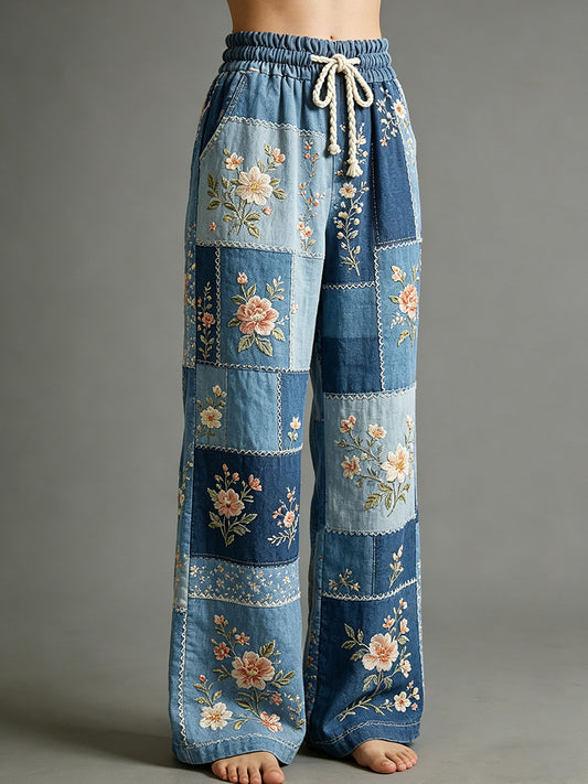Women's Flower Art Print Trousers