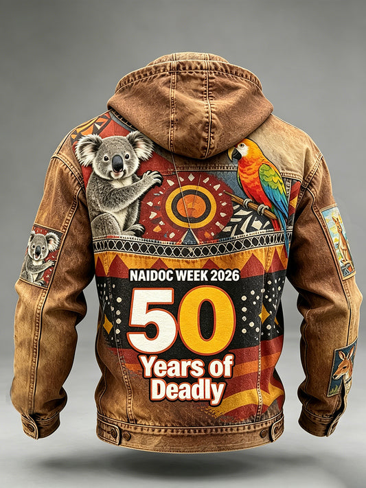 Retro Australian Art Print Casual Hoodie Jacket