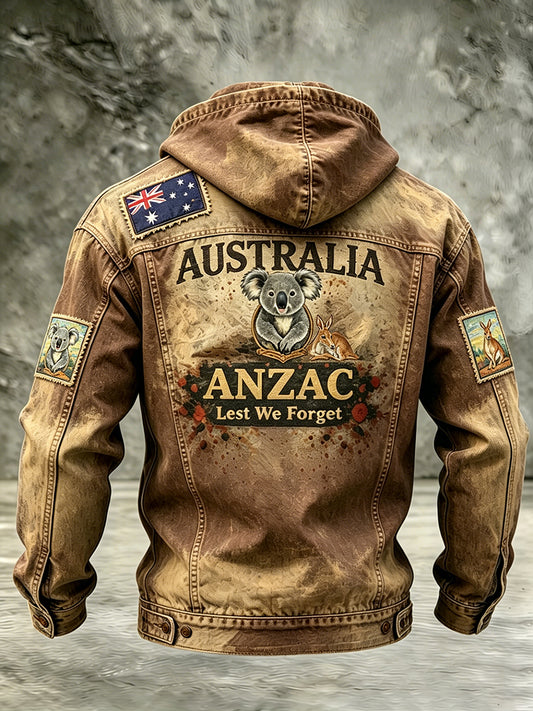 Retro Australian Art Print Casual Hoodie Jacket