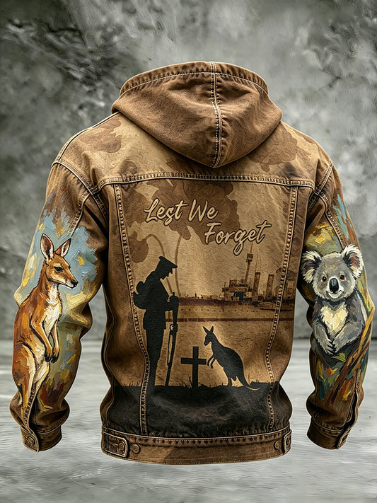Retro Australian Art Print Casual Hoodie Jacket