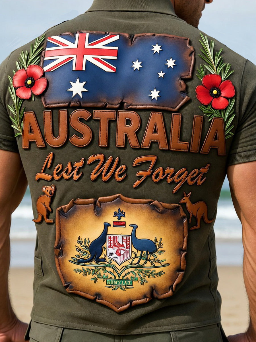 Retro Australian Art Print Casual Polo Shirt