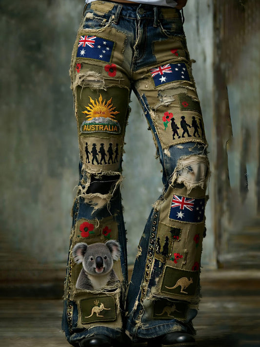 Retro Australian Art Print Casual & Comfortable Jeans