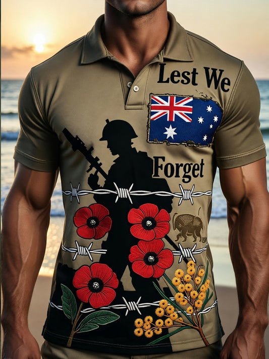 Retro Australian Art Print Casual Polo Shirt