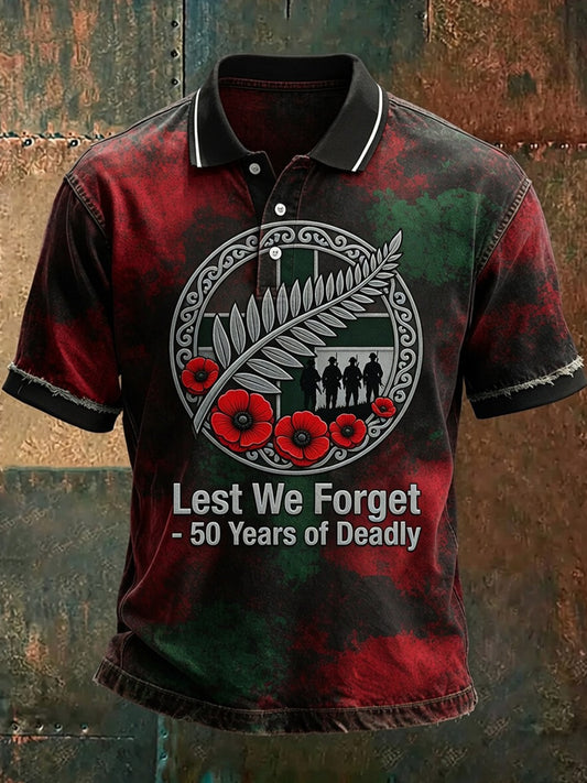 Retro Australian-Print Casual Commemorative Polo Shirt