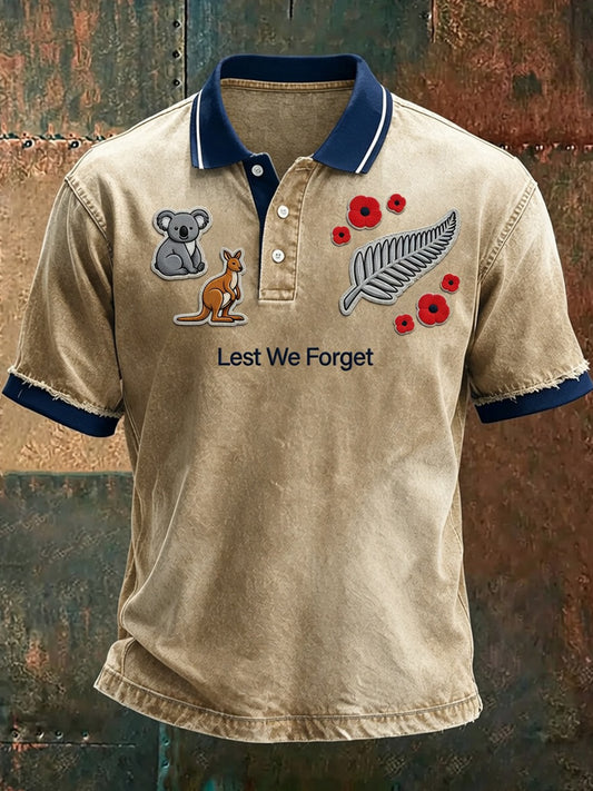 Retro Australian-Print Casual Commemorative Polo Shirt