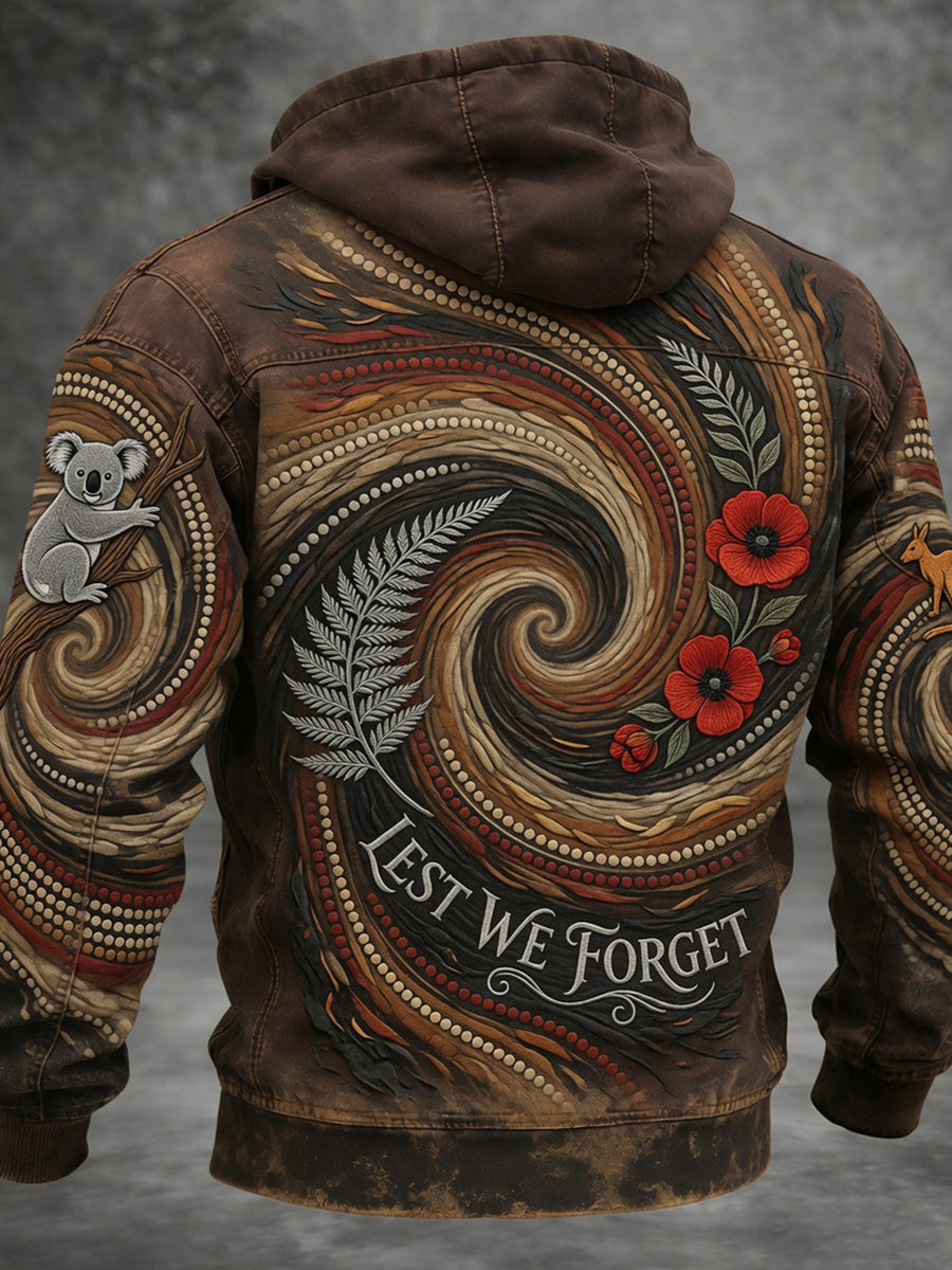 Retro Australian Print Commemorative Casual Hooded Jacket