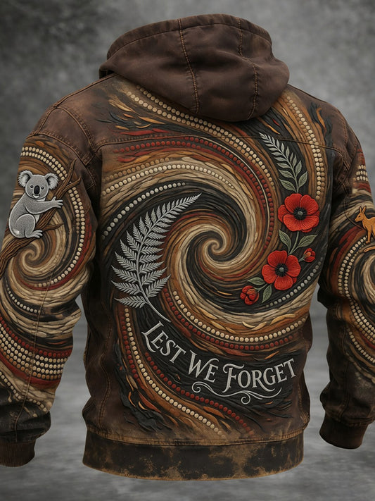 Retro Australian Print Commemorative Casual Hooded Jacket