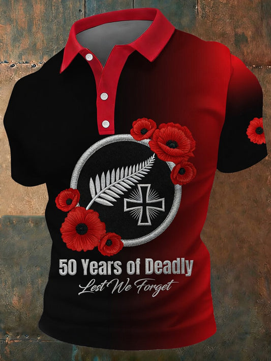 Retro Australian-Print Casual Commemorative Polo Shirt