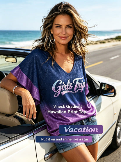 Girls Trip Hawaii Vacation Gradient V-Neck T-Shirt