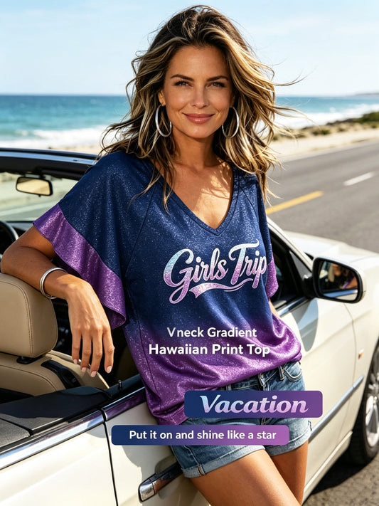 Girls Trip Hawaii Vacation Gradient V-Neck T-Shirt
