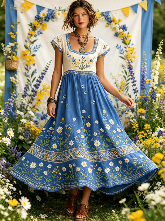 Women's Midsummer-Style Floral Print Country Dress