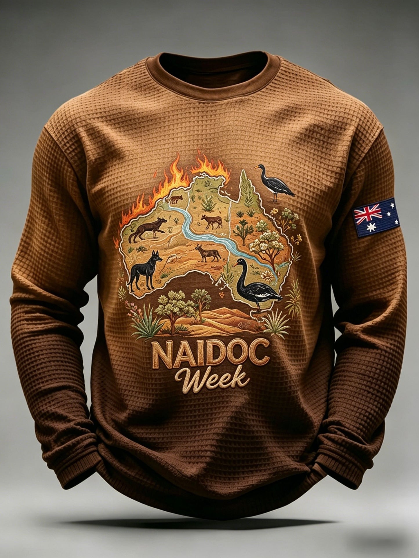 Men's AU Aboriginal Culture Printed Casual Waffle Top